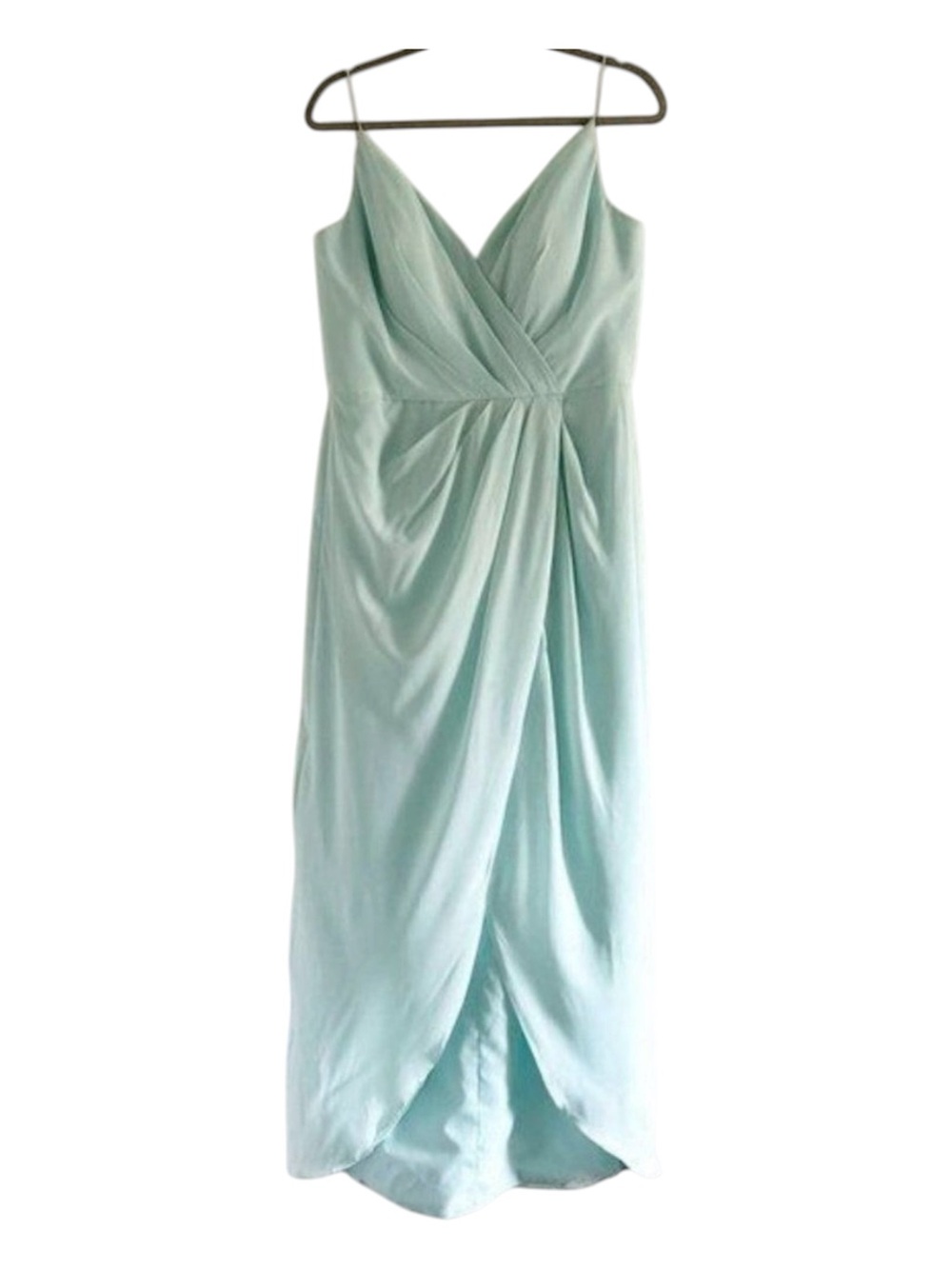 Bari Jay Chiffon High Low Dress Sz 16 (Fits 12) Aqua mint Blue Bridesmaid Formal